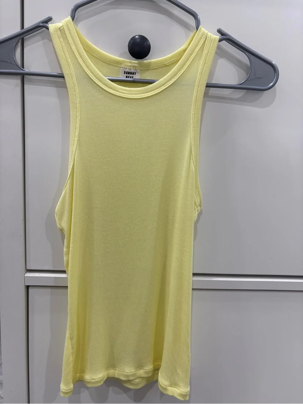 SUNDAY BEST Pale Yellow Ribbed Crewneck Tee - Picture 2 of 2